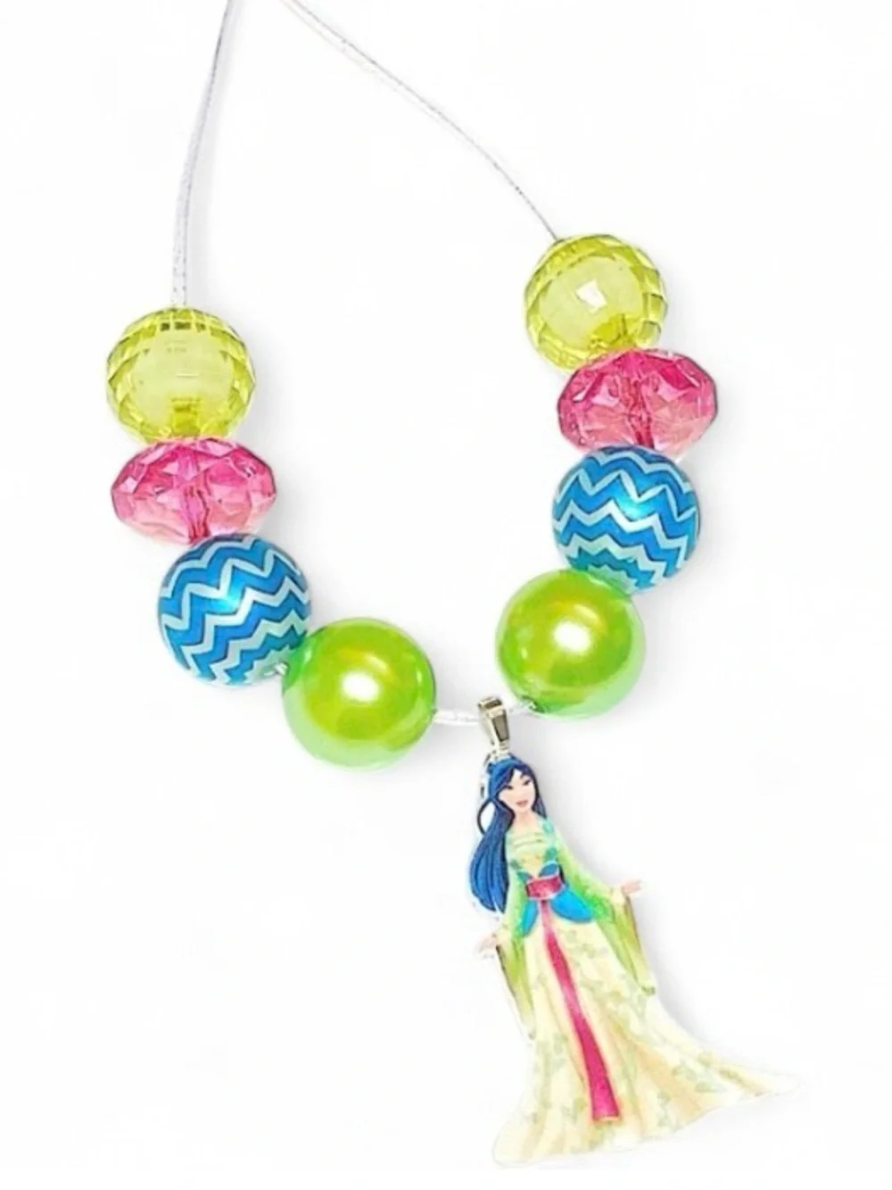 Handmade Disney Mulan Bubblegum Necklace Adjustable Kids Jewelry Gift Birthday